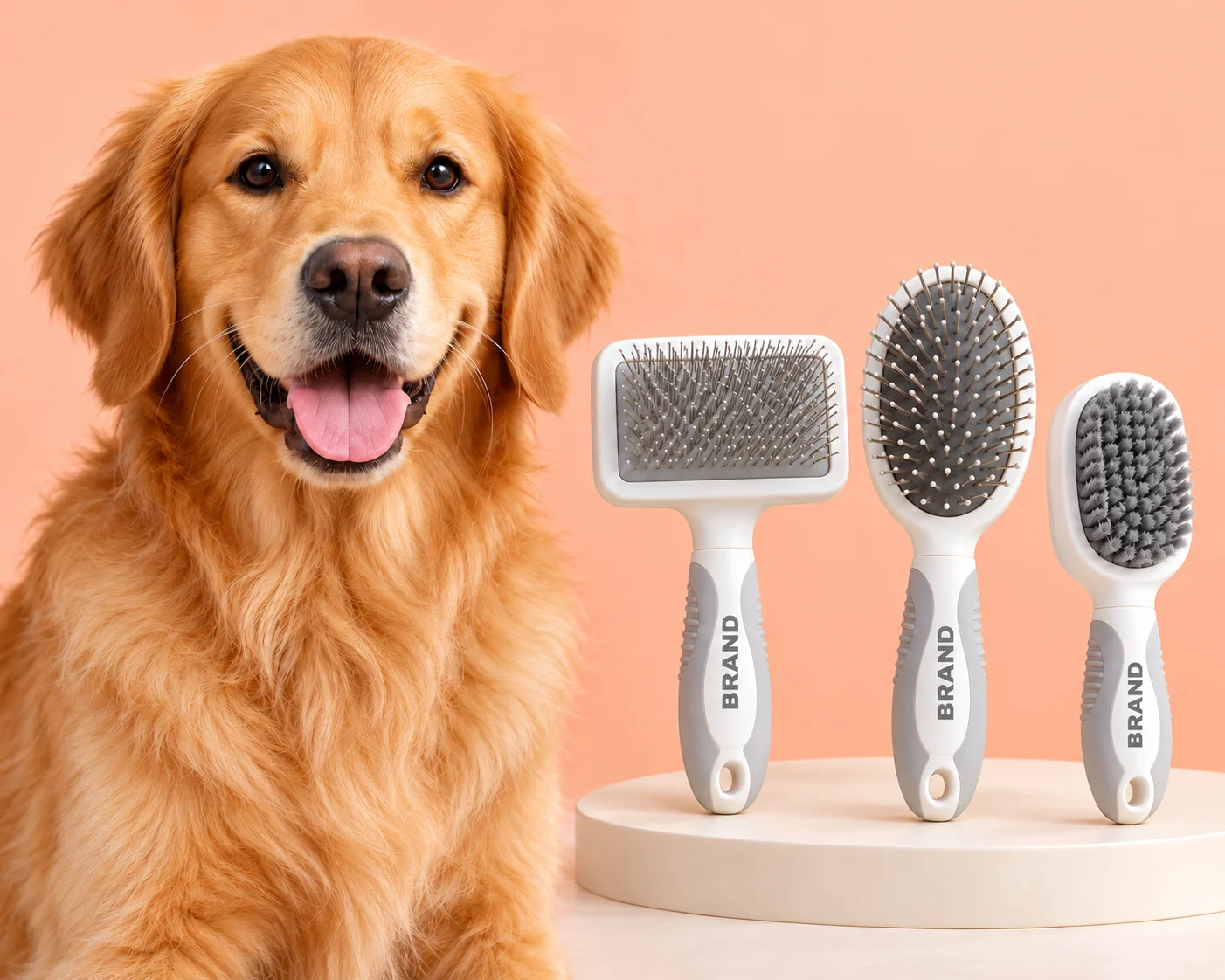 Pet grooming brushes, metal comb, nail clipper and grooming glove